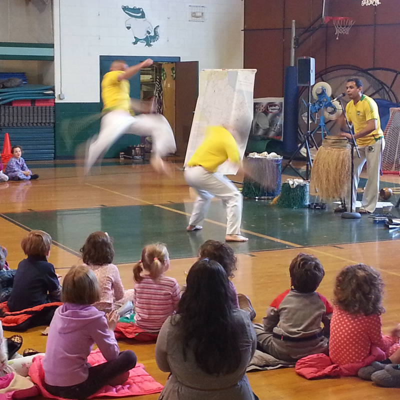 The Afro-Brazilian Ensemble performs capoeira cultural assembly programs for Massachusetts schools